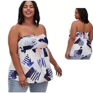 NWT TORRID Tie Front Babydoll Strapless Top Plus Size 2X Multicolor Geo Print